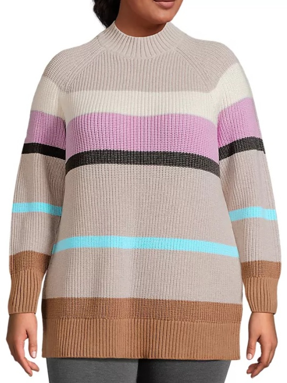 Lands' End Drifter Mock Neck Tunic Cotton Striped Casual Knit Sweater Size XL
